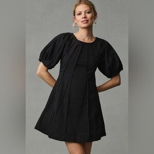 Aureta Anthropologie‎ Puff-Sleeve Seamed A-Line Dress size small black